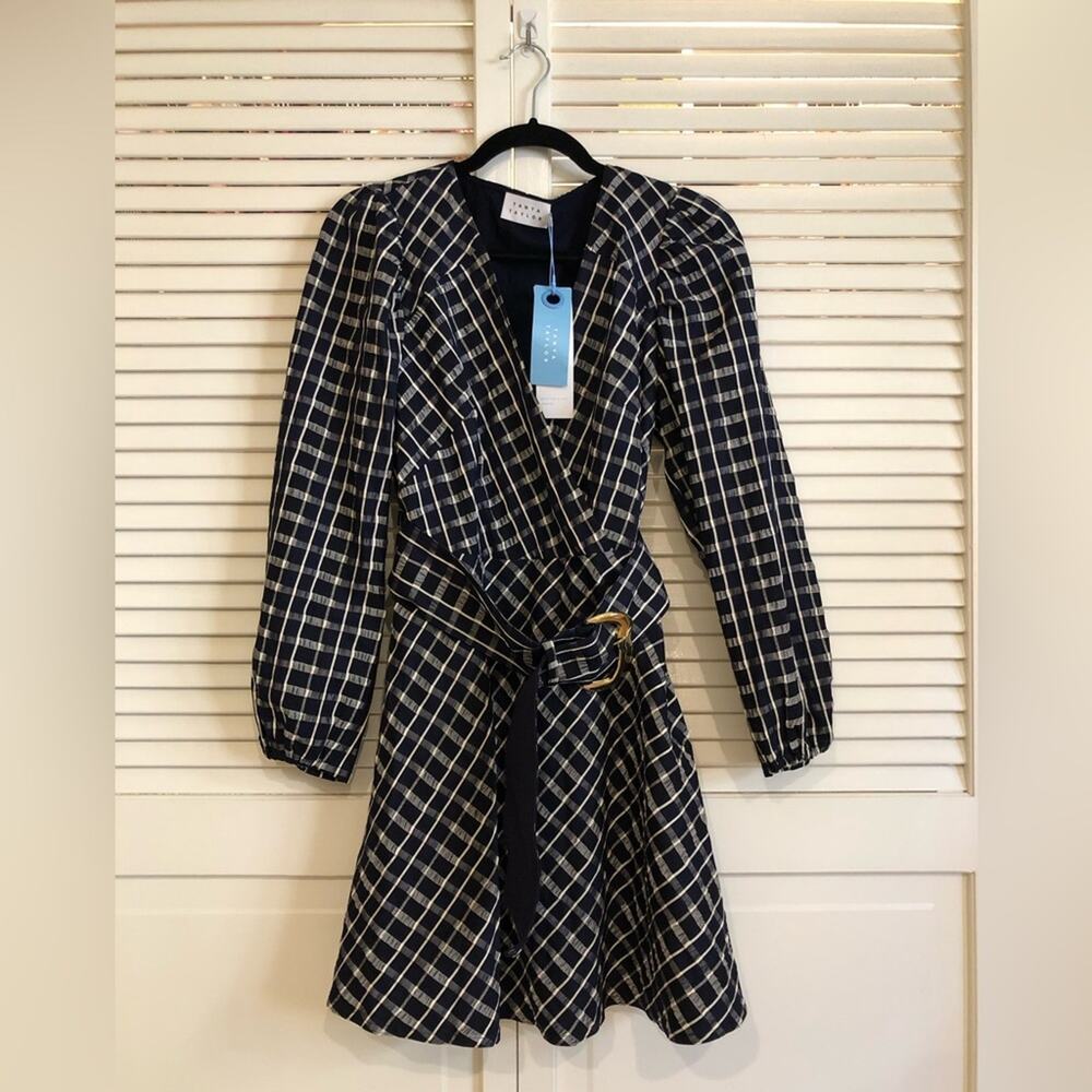 NWT Tanya Taylor Nicola Puff-Sleeve Belted Check Mini Dress - Picture 7 of 10